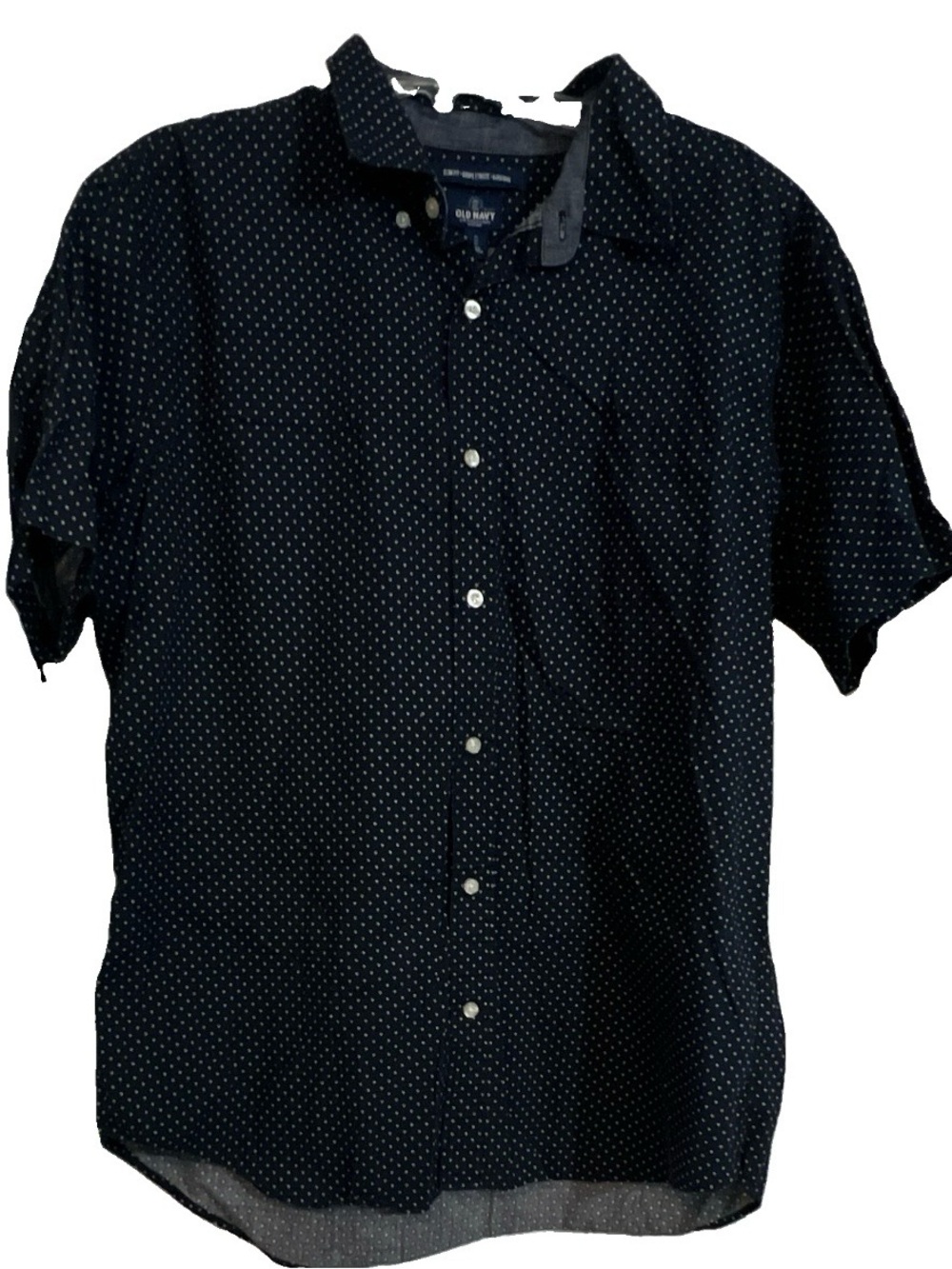 Old Navy Men's Navy Short-Sleeve Button-Down Shirt with White Micro Stars